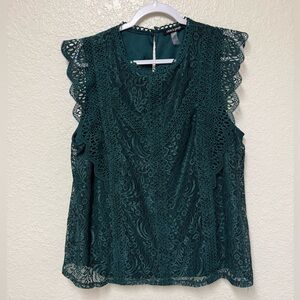 CABLE & GAUGE Lace Sleeveless Top - Green Size 2X